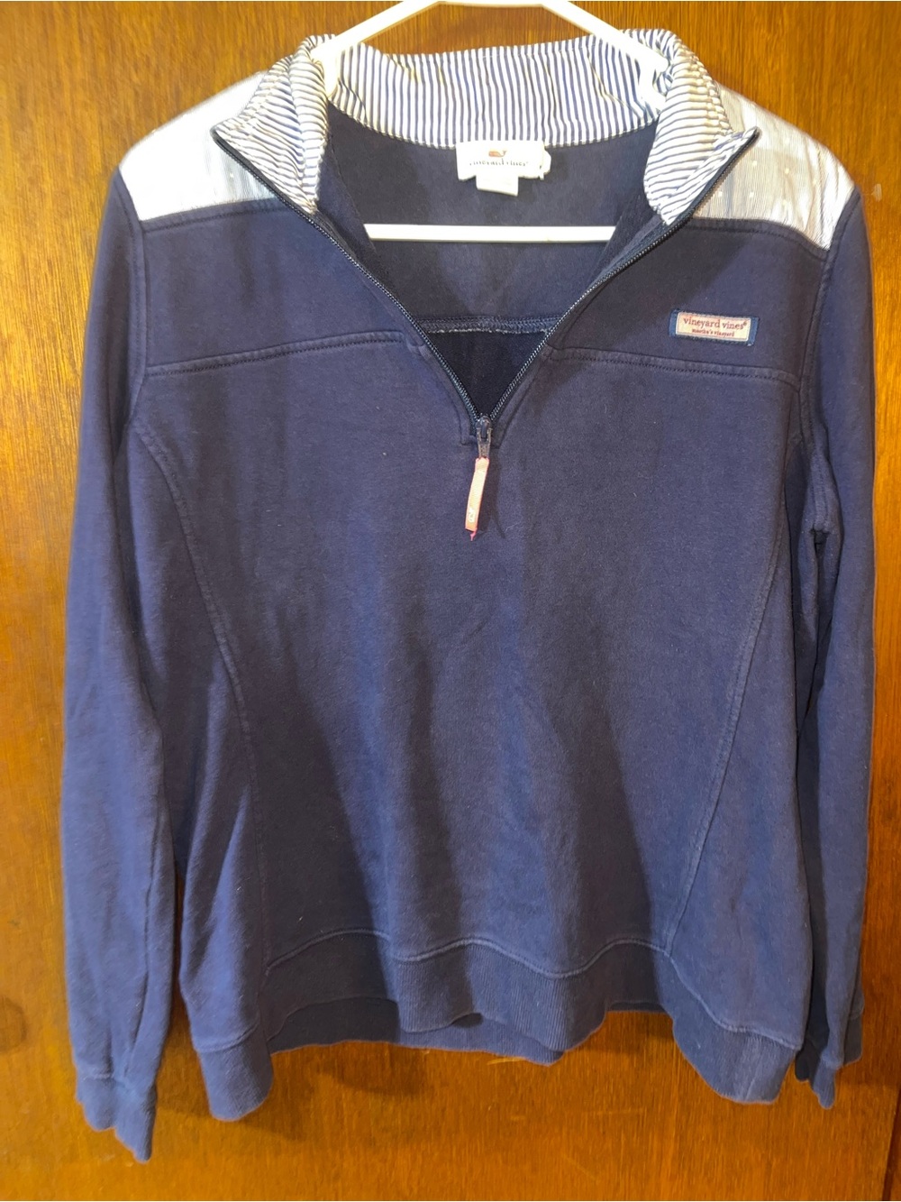 Vineyard Vines Navy Half-Zip Pullover with Stripe-Trim Collar